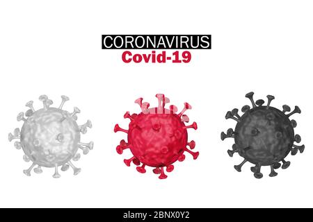 Farbenfrohe mikroskopische Virusaufnahme isoliert auf weißem Hintergrund mit Beschneidungspfad. Konzept des Ausbruchs der Coronavirus-Krankheit (COVID-19). 3D-Rendering-ima Stockfoto