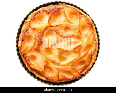 Draufsicht Isolieren auf weißen Französisch Küche Birne Tart Vorbereitung Stockfoto
