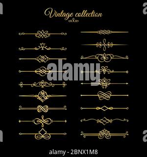 Goldene kalligrafische Seitentrenner. Vektor goldene blüht Seite Dekoration Vignetten Stock Vektor