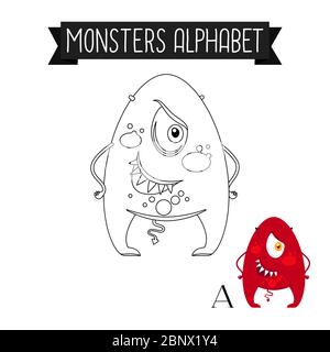 Malseite Monster Alphabet für Kinder. Schreiben SIE EINE vecor Abbildung Stock Vektor