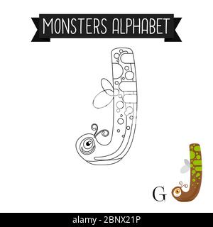 Malseite Monster Alphabet für Kinder. Vektorgrafik Buchstabe J Stock Vektor