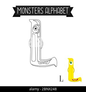 Malseite Monster Alphabet für Kinder. Vektorgrafik Letter L Stock Vektor