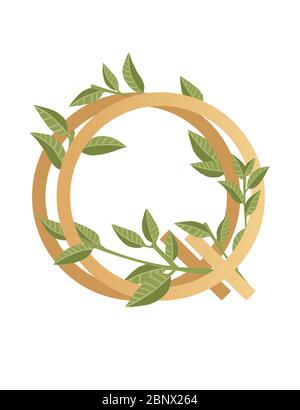 Letter Q mit Farbverlauf Stil beige Farbe mit grünen Blättern eco Schriftart flache Vektor-Illustration auf weißem Hintergrund isoliert bedeckt Stock Vektor