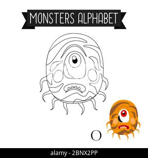 Malseite Monster Alphabet für Kinder. Abbildung des Vektorgrafiks „Buchstabe O“ Stock Vektor