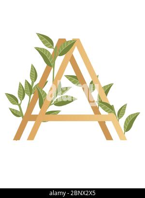 Buchstabe A mit Farbverlauf Stil beige Farbe mit grünen Blättern eco Schriftart flache Vektor-Illustration auf weißem Hintergrund isoliert bedeckt Stock Vektor
