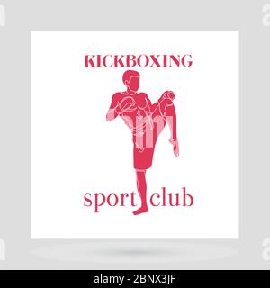 Design-Präsentation des Fight Club Logos. Kickboxen rote Männer Silhouette auf weißem Hintergrund. vektor-Illustration Stock Vektor