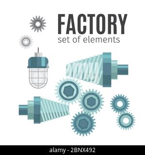 Mechanische Zahnräder, Satz von Elementen auf weißem Hintergrund. Vektorgrafik Stock Vektor