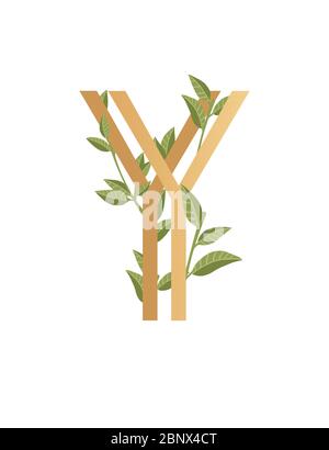 Letter Y mit Farbverlauf Stil beige Farbe mit grünen Blättern eco Schriftart flache Vektor-Illustration auf weißem Hintergrund isoliert bedeckt Stock Vektor