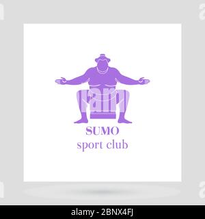 Sumo Kampf Club Logo Design-Präsentation mit violetten Silhouette des Menschen. Vektorgrafik Stock Vektor