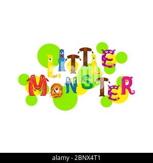 Kleines Monster Print Design für Textil mit Monsters Buchstaben. Vektorgrafik Stock Vektor