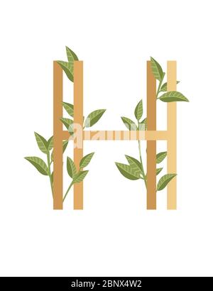 Buchstabe H mit Farbverlauf Stil beige Farbe mit grünen Blättern eco Schriftart flache Vektor-Illustration auf weißem Hintergrund isoliert bedeckt Stock Vektor