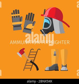 Munition von Feuerwehrmann auf gelbem Hintergrund Vektor-Illustration Stock Vektor