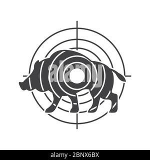 Jagd Vektor-Symbol mit Tier und Ziel. Wildschweinjagd Stock Vektor