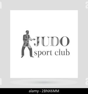 Judo Sport Club Logo Design mit grauen Silhouette des Mannes. Vektorgrafik Stock Vektor