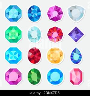 Vektor-Schmuck oder Edelstein-Diamanten Aufkleber gesetzt Stock Vektor