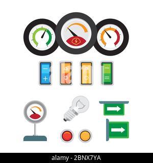 Symbole für Tachometr, Tachometer und Kraftstoffsensor werden gesetzt. Vektorgrafik Maschinenteile Stock Vektor