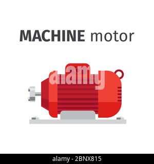 Maschinenmotor rotes flaches Element auf weißem Hintergrund. Vektorgrafik Stock Vektor