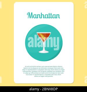 Manhattan Cocktail-Menü oder Aufkleber. Party trinken im Kreis Symbol Vektor-Illustration Stock Vektor