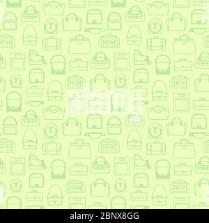 Grüne Mode Taschen in Linie Kunst, nahtlose Muster. Vektorgrafik Stock Vektor