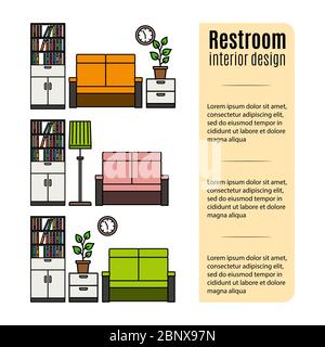 Infografik Design mit Möbeln für Toilette. Vektorgrafik Stock Vektor