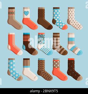 Bunte Cartoon niedlichen stilisierten Socken. Kinderkleidung, Socken Set Vektor-Illustration Stock Vektor