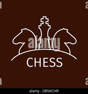 Schachgeschäft Strategie-Logo mit zwei Rittern und King-Stücke. Vektorgrafik Stock Vektor