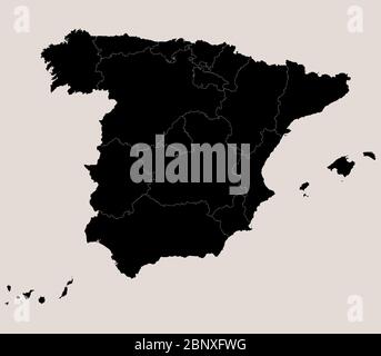 Karte der Region Spanien. Schwarzer, kaffeeweißer Hintergrund. Perfekt für Geschäftskonzepte, Hintergründe, Hintergrund, Poster, Aufkleber, Banner, Label und Tapete. Stock Vektor