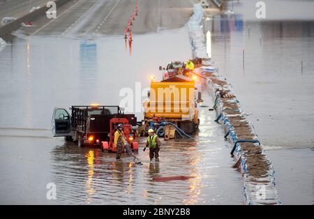 2016 Überflutung in Arnold, Missouri USA entlang des Meramec Flusses bei St. Louis. Stockfoto