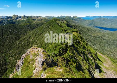 Ein Blick vom Sleeping Beauty Trail auf Graham Island, Haida Gwaii, British Columbia, Kanada. Stockfoto