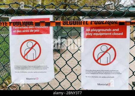 Covid19 Pandemie, geschlossener Spielplatz, Montreal Kanada Stockfoto