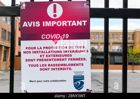 Covid19 Pandemie, geschlossene Schule, Montreal, Kanada Stockfoto