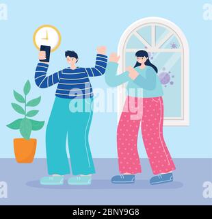 Junge Mann und Frau, die Selfie mit Smartphone in Home Vektor Illustration Stock Vektor