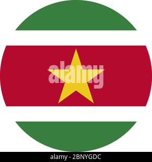 Suriname runde Flagge Grafik-Design. Perfekt für Hintergründe, Hintergrund, Banner, Aufkleber, Etiketten, Zeichen, Symbol, Symbol und Poster. Stock Vektor