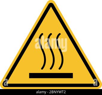 Warnzeichen für heiße Oberfläche.Gelber dreieckiger Hintergrund. Perfekt für Hintergründe, Hintergrund, Schild, Symbol, Symbol, Aufkleber, Etikett und Tapete. Stock Vektor