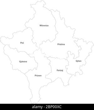 Kosovo politische Karte mit Namensschildern. Perfekt für Geschäftskonzepte, Hintergründe, Hintergrund, Aufkleber, Etikett, Poster, Diagramm und Tapete. Stock Vektor