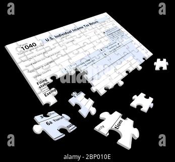 Ein USA 1040 Einkommensteuer Form wird als Puzzle zusammen in einer Vektorgrafik gesehen. Stock Vektor