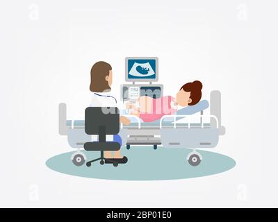 Gynäkologe tun Ultraschall schwangere Frau flach Design Vektor Illustration Stock Vektor