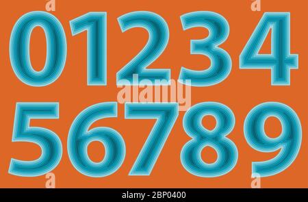 Satz von Zahlen - Schichten aus Papier im Origami-Stil geschnitten. Zahlen von 0 bis 9. Vektorgrafik. Stock Vektor