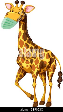 Giraffe Cartoon Charater tragen Maske Illustration Stock Vektor