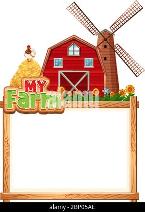 Bordüre Schablone Design mit roten Scheune und Heuhaufen Illustration Stock Vektor