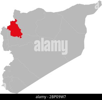 Idlib auf syrien-Karte hervorgehoben. Hellgrauer Hintergrund. Perfekt für Geschäftskonzepte, Hintergründe, Hintergrund, Aufkleber, Grafik, Präsentation und Tapetenpapier Stock Vektor