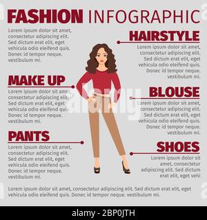 Mode Infografik mit Mädchen in einem roten Pullover. Vektorgrafik Stock Vektor