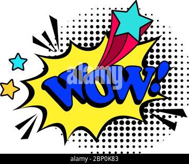 WOW Cartoon Patch, Pop Art Stil coloful Symbol mit Sternen, Vektor-Illustration Stock Vektor