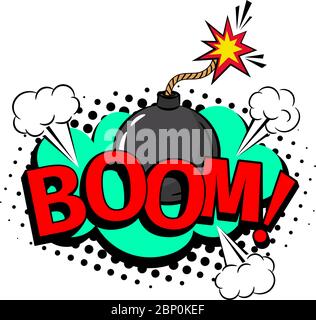 Boom Cartoon Patch, Pop Art Stil coloful Symbol mit Bombe, Vektor-Illustration Stock Vektor