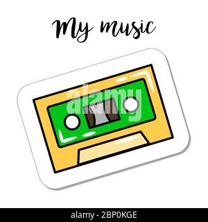 Mode Patch Element mit Zitat, Meine Musik. Vektorplakette Retro-Kassette Stock Vektor