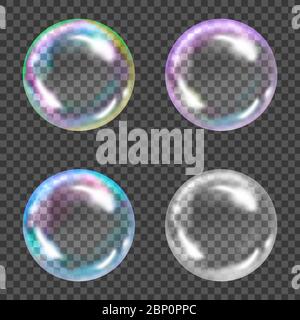 Fliegende transparente Seifenblasen auf kariertem Hintergrund. Stock Vektor