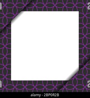 Weißes, leeres Papier auf dem violetten, geometrisch gemusterten Hintergrund. Vektorgrafik Stock Vektor