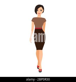 Mädchen in einem braunen Kleid isoliert Vektor-Illustration auf weißem Hintergrund Stock Vektor