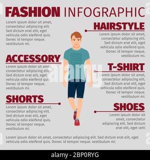 Mode Infografik mit Kerl in Sommerkleidung. Vektorgrafik Stock Vektor