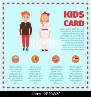 Blaue Kinder Karte Infografik mit roten Haaren Jungen und Mädchen. Vektorgrafik Stock Vektor